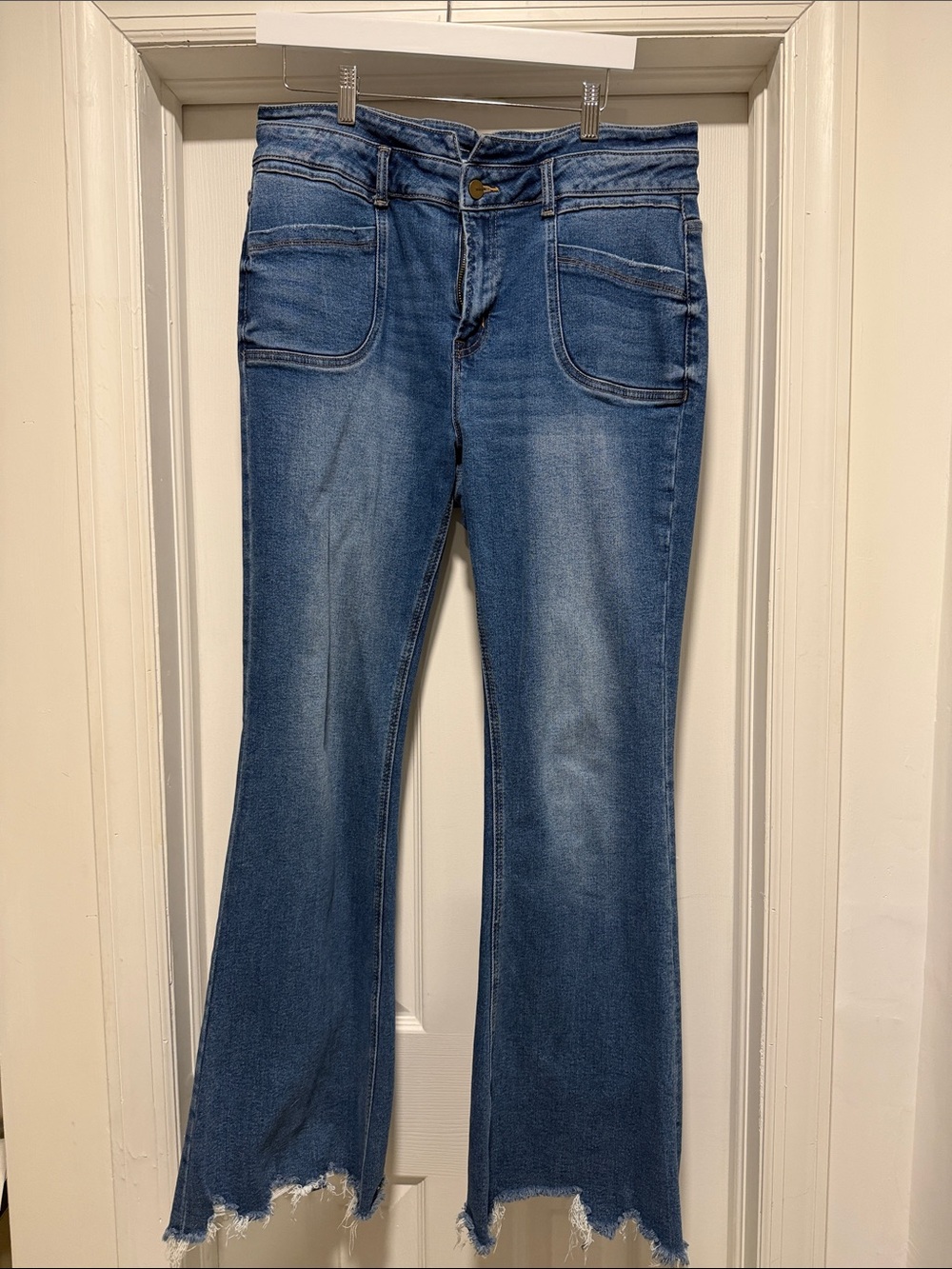 Mica Distressed Mid-Rise Blue Flare Jeans